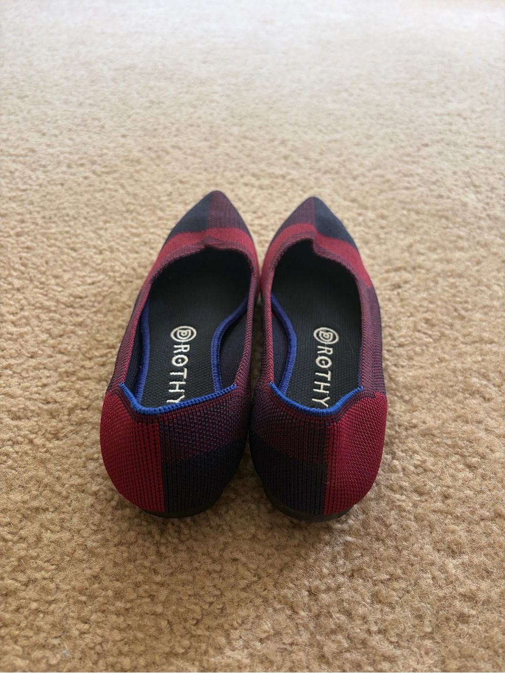 Rothy's Women's The Point Flats in Burgundy and Navy - Picture 3 of 5